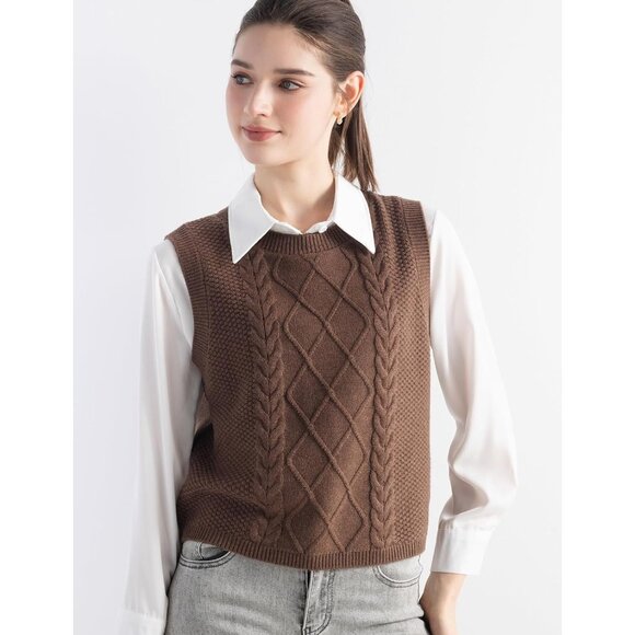 Women's Wool Blend Sweater Vest Medium Crew Neck Cable Sleeveless Knit - Picture 4 of 6